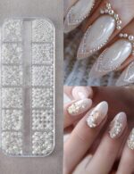 12 Grids Round White Pearl Nail Beads Nail Art Jewelry