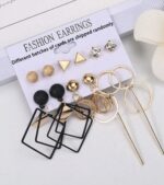 6 Pairs Vintage Chic Geometric Metal Earrings